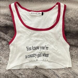 The Laundry Room White Ribbed Crop Tank with Red Trim and Script